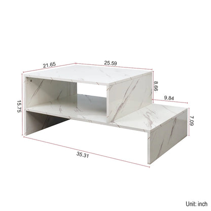 Table basse moderne et minimaliste à double niveau avec rangement ouvert, pour salon, noire