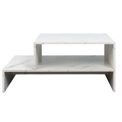 Table basse moderne et minimaliste à double niveau avec rangement ouvert, pour salon, noire