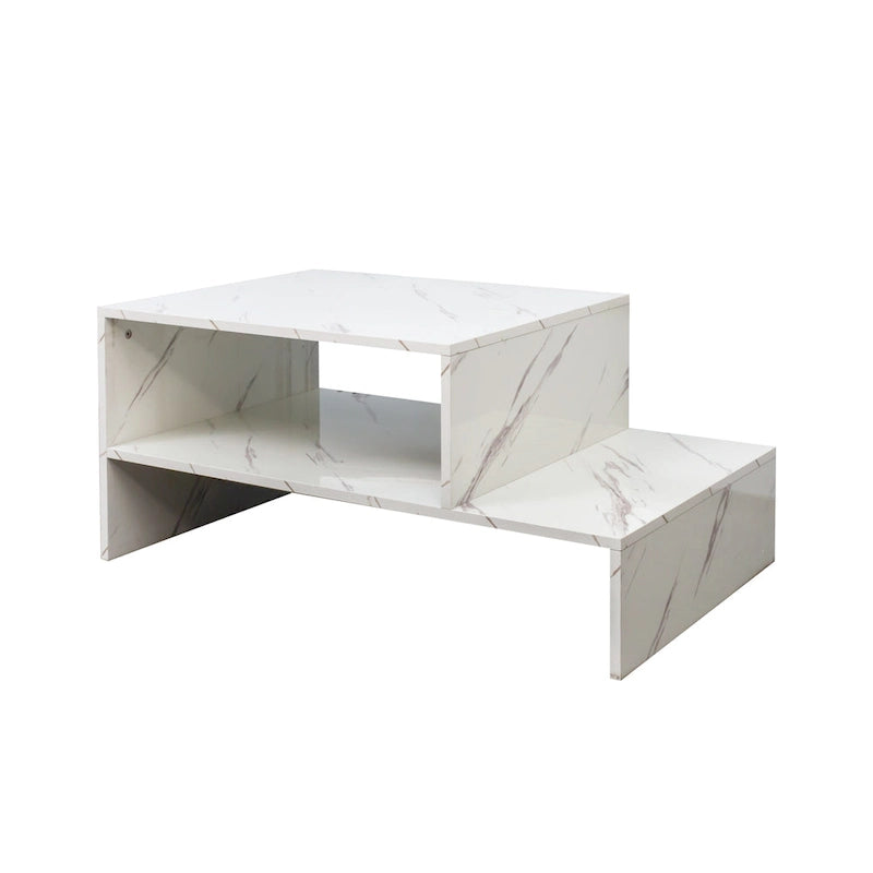 Table basse moderne et minimaliste à double niveau avec rangement ouvert, pour salon, noire