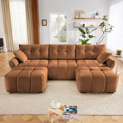 Canapé 3 places capitonné en chenille 110,2 cm, 2 poufs