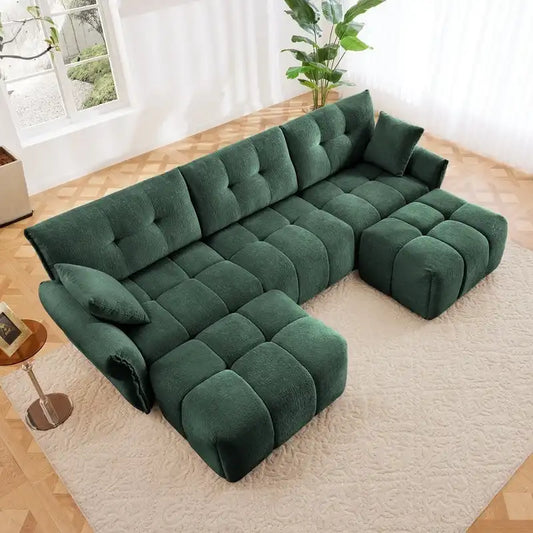 110.2 Chenille 3 Seater Upholstered Sofa, 2 Ottoman
