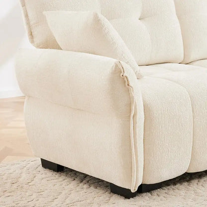 Canapé 3 places capitonné en chenille 110,2 cm, 2 poufs