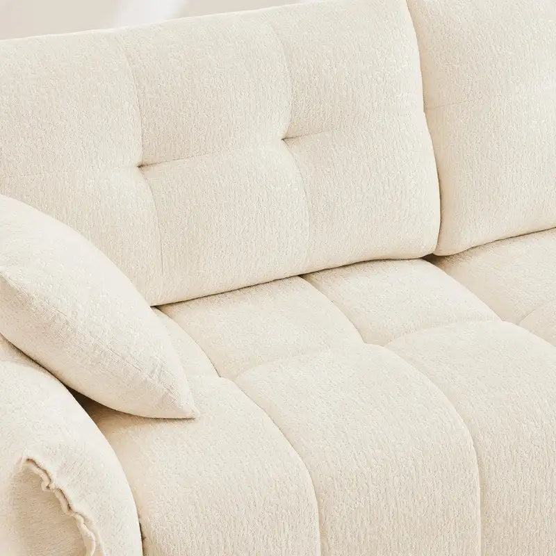 Canapé 3 places capitonné en chenille 110,2 cm, 2 poufs