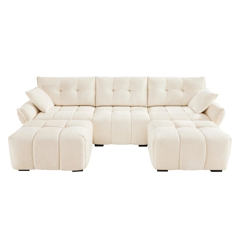 Canapé 3 places capitonné en chenille 110,2 cm, 2 poufs