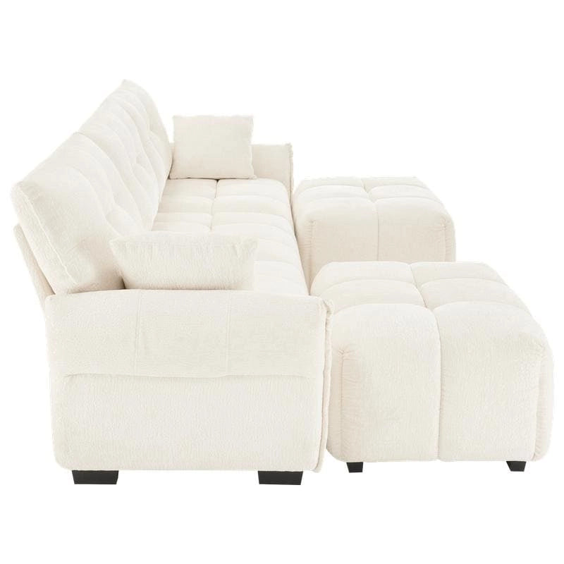 Canapé 3 places capitonné en chenille 110,2 cm, 2 poufs