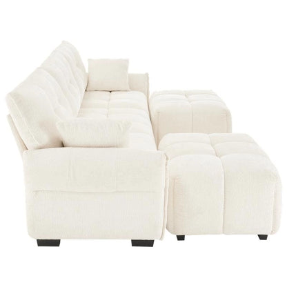 Canapé 3 places capitonné en chenille 110,2 cm, 2 poufs