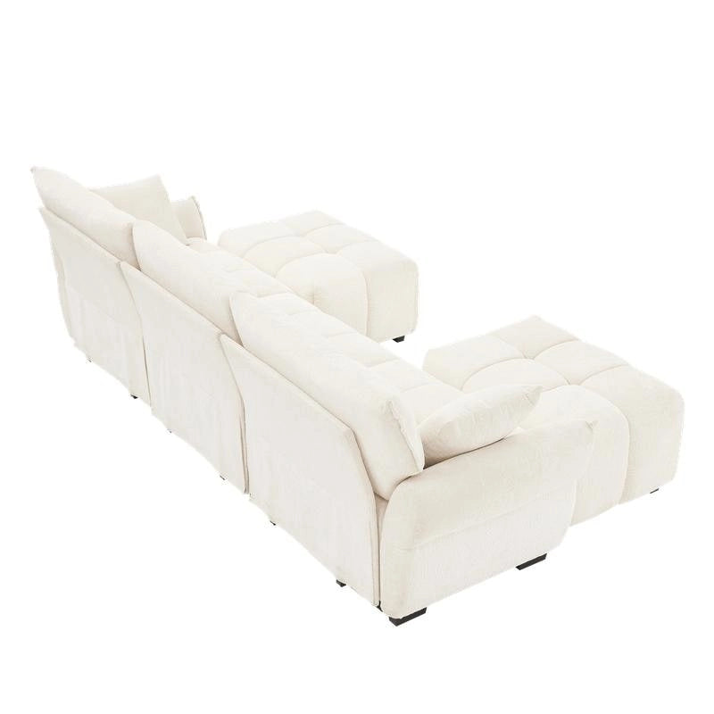 Canapé 3 places capitonné en chenille 110,2 cm, 2 poufs