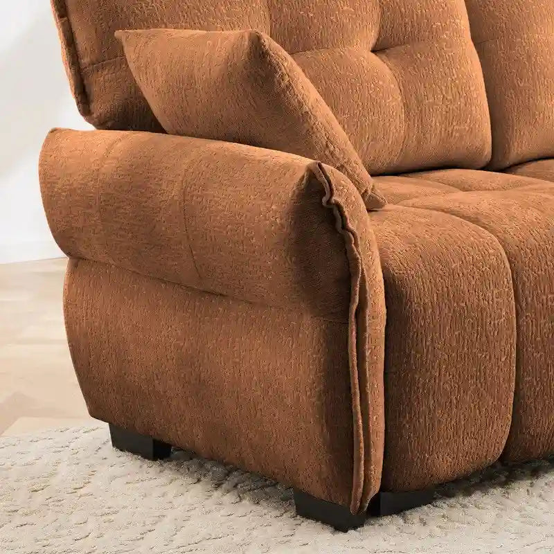 Canapé 3 places capitonné en chenille 110,2 cm, 2 poufs