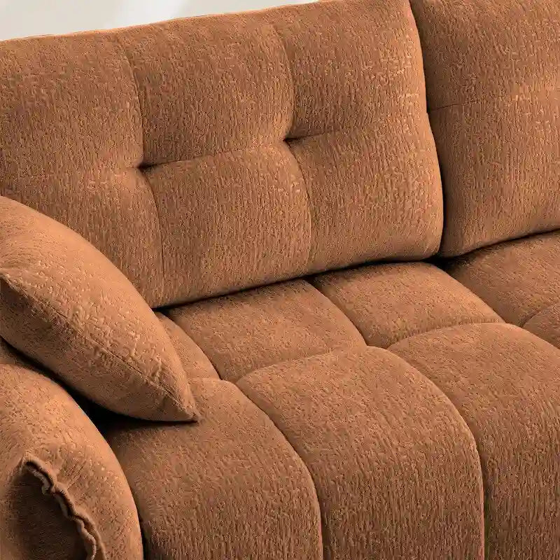 Canapé 3 places capitonné en chenille 110,2 cm, 2 poufs