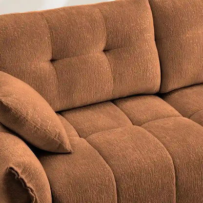 Canapé 3 places capitonné en chenille 110,2 cm, 2 poufs