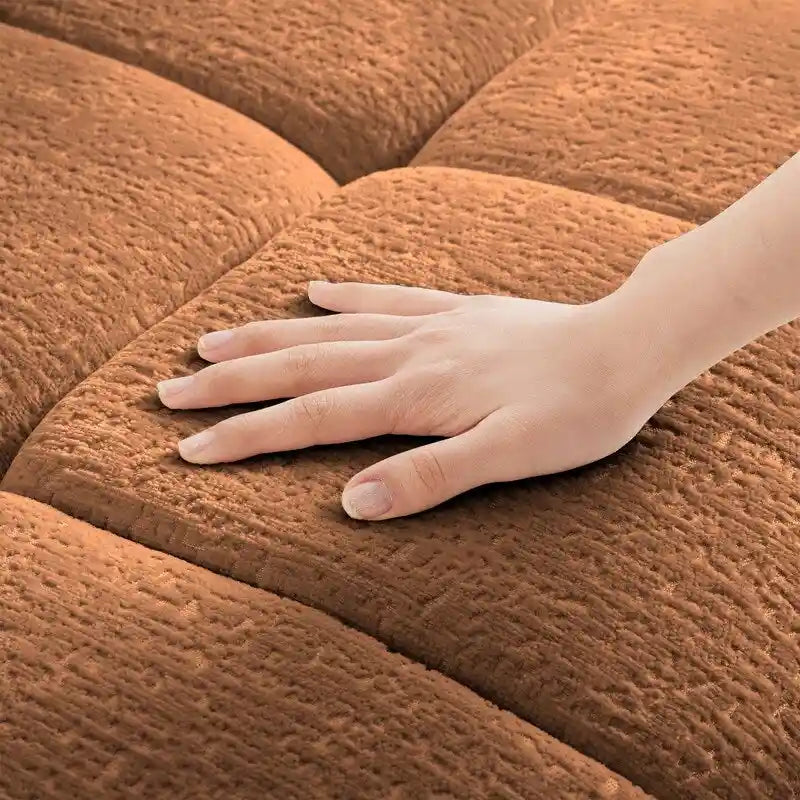 Canapé 3 places capitonné en chenille 110,2 cm, 2 poufs