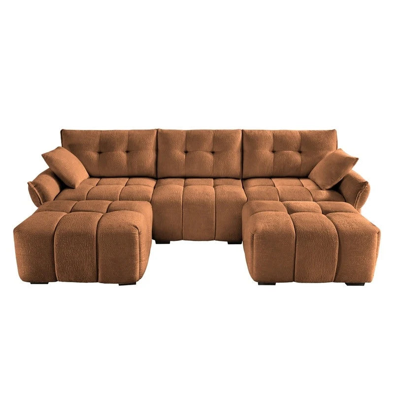 Canapé 3 places capitonné en chenille 110,2 cm, 2 poufs