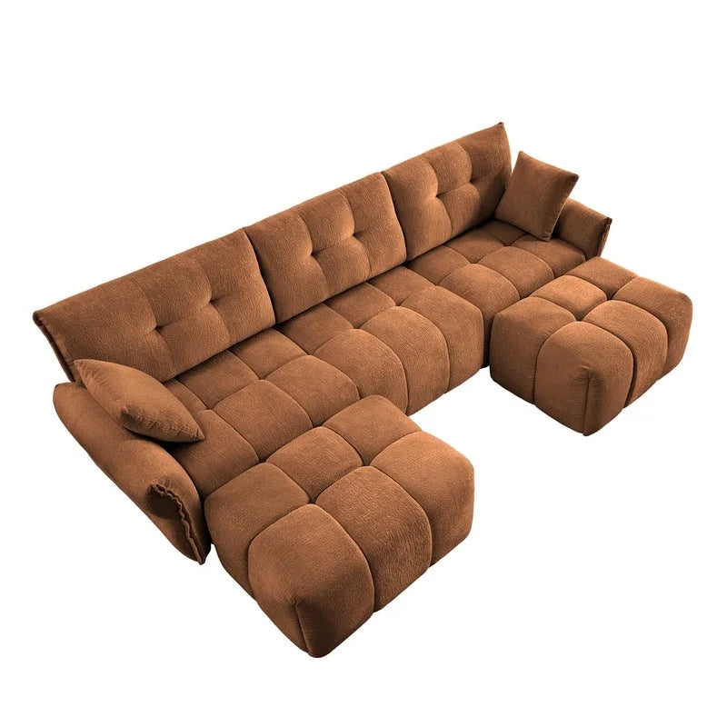 Canapé 3 places capitonné en chenille 110,2 cm, 2 poufs