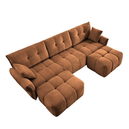 Canapé 3 places capitonné en chenille 110,2 cm, 2 poufs