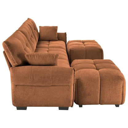 Canapé 3 places capitonné en chenille 110,2 cm, 2 poufs