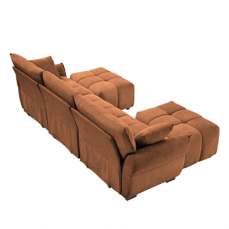 Canapé 3 places capitonné en chenille 110,2 cm, 2 poufs