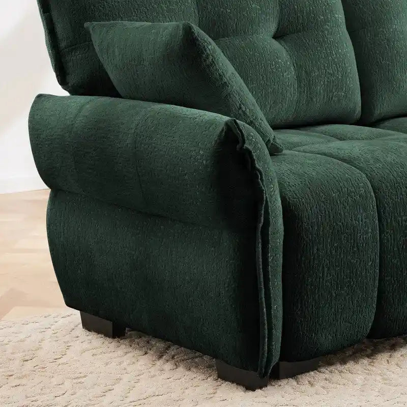 Canapé 3 places capitonné en chenille 110,2 cm, 2 poufs