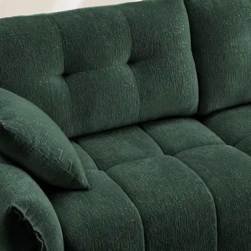 Canapé 3 places capitonné en chenille 110,2 cm, 2 poufs