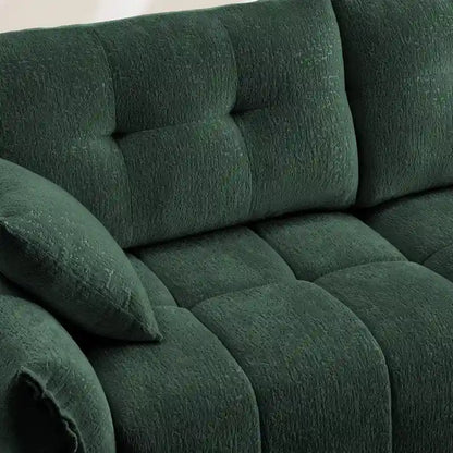 Canapé 3 places capitonné en chenille 110,2 cm, 2 poufs