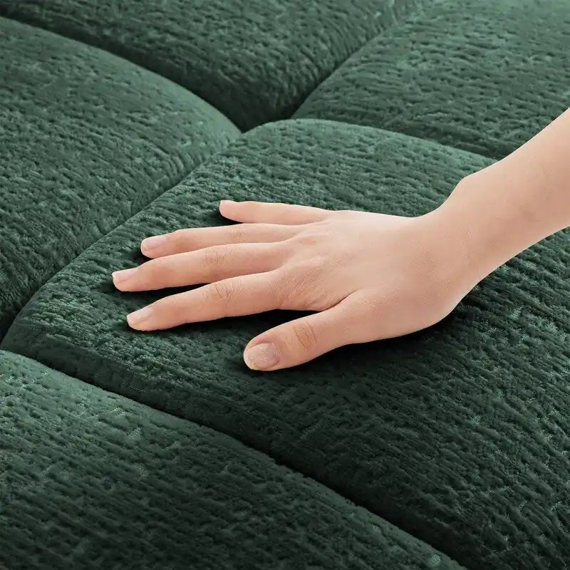 Canapé 3 places capitonné en chenille 110,2 cm, 2 poufs