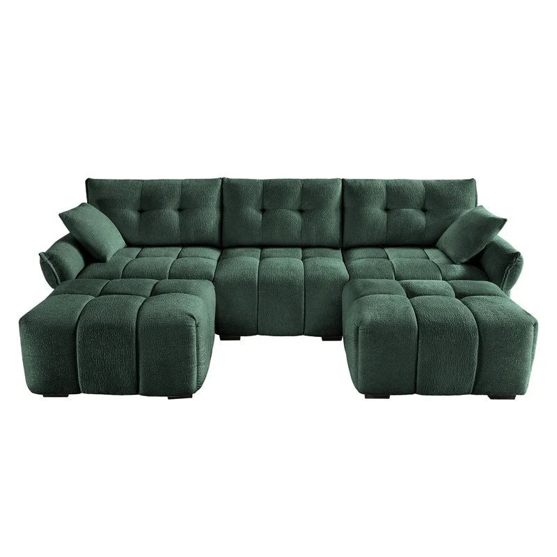 Canapé 3 places capitonné en chenille 110,2 cm, 2 poufs