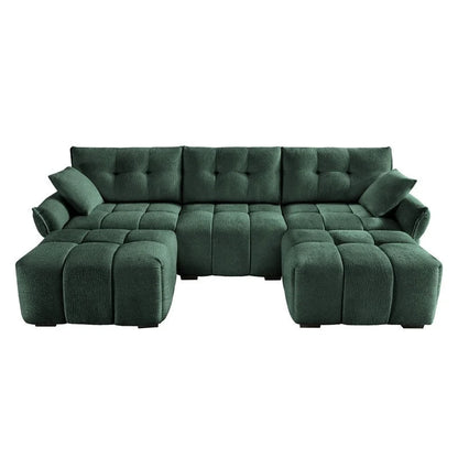 Canapé 3 places capitonné en chenille 110,2 cm, 2 poufs