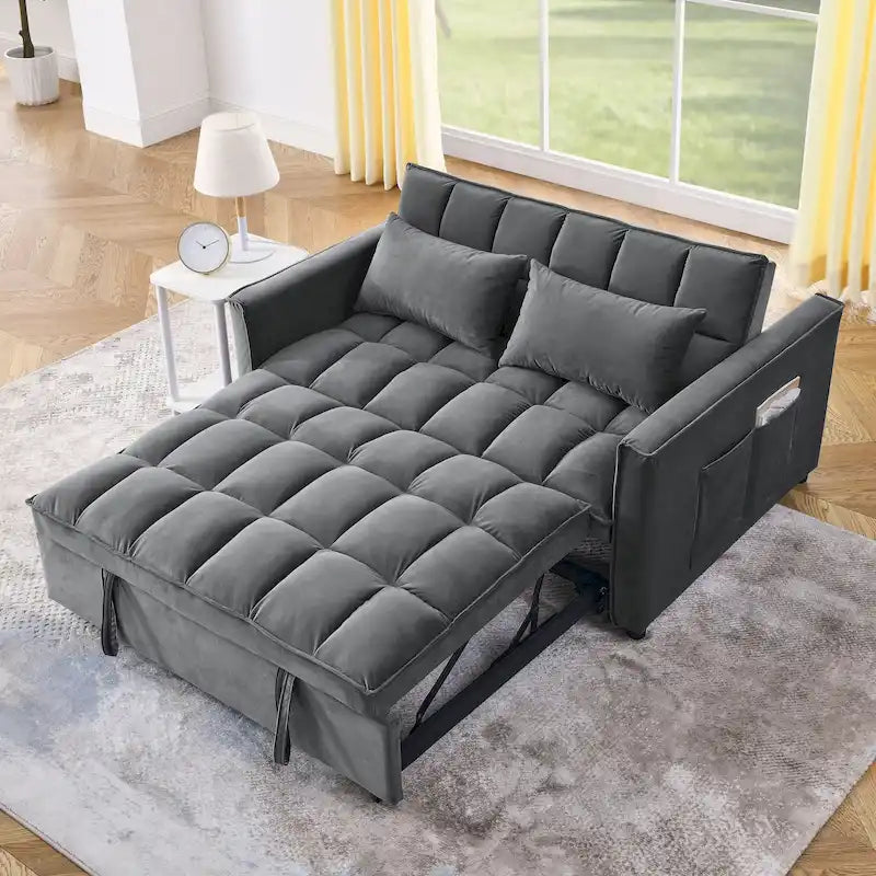 Canapé-lit futon convertible moderne, dossier réglable, supports pour accoudoirs