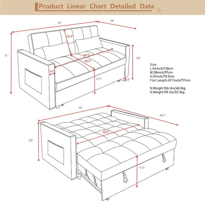 Canapé-lit futon convertible moderne, dossier réglable, supports pour accoudoirs