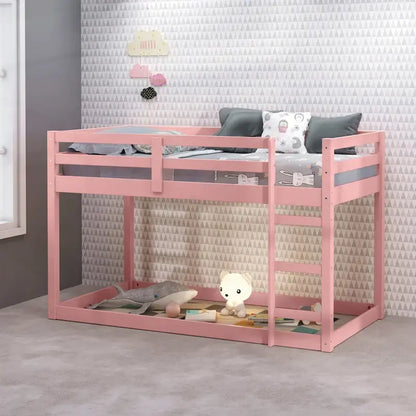 Lit mezzanine double en bois polyvalent avec lattes intégrées et barrière de sécurité
