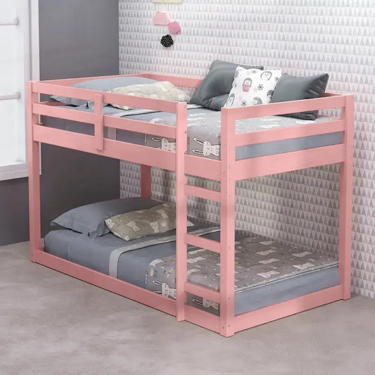 Lit mezzanine double en bois polyvalent avec lattes intégrées et barrière de sécurité
