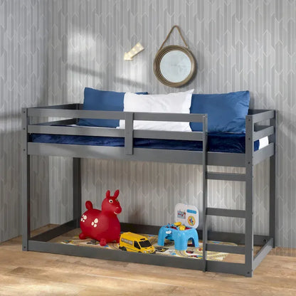 Lit mezzanine double en bois polyvalent avec lattes intégrées et barrière de sécurité