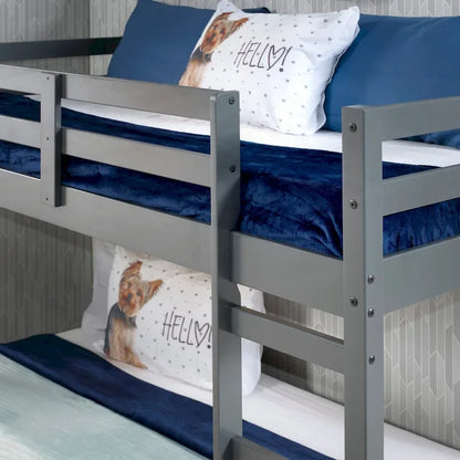 Lit mezzanine double en bois polyvalent avec lattes intégrées et barrière de sécurité