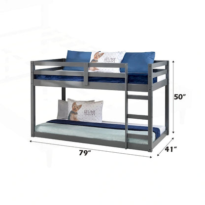 Lit mezzanine double en bois polyvalent avec lattes intégrées et barrière de sécurité