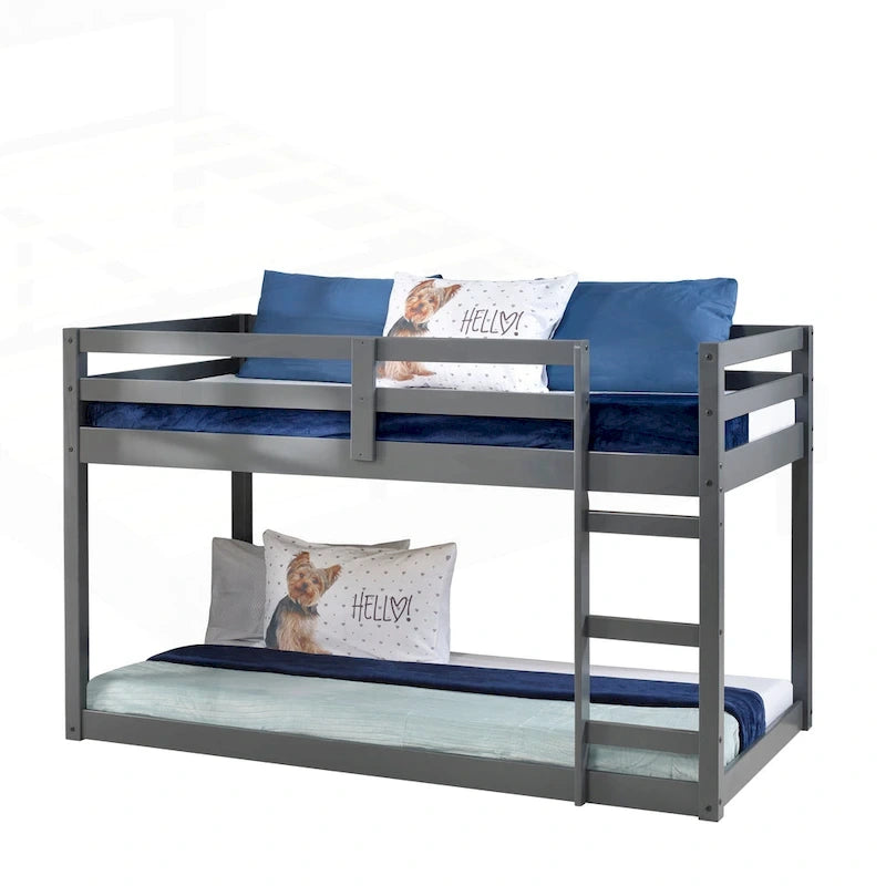 Lit mezzanine double en bois polyvalent avec lattes intégrées et barrière de sécurité