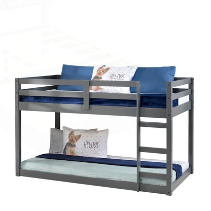 Lit mezzanine double en bois polyvalent avec lattes intégrées et barrière de sécurité