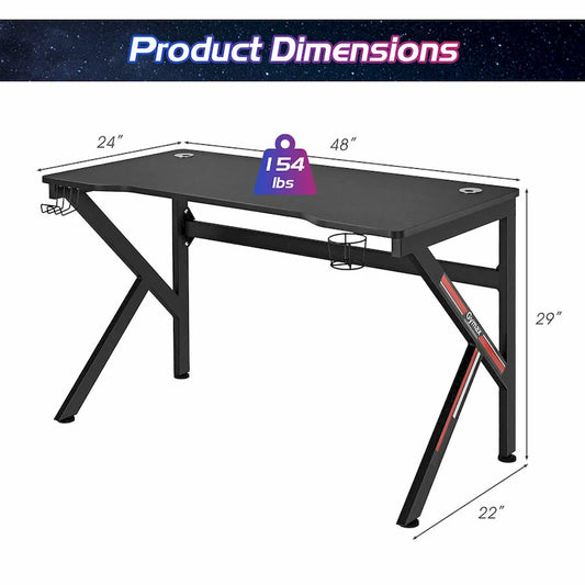 Bureau de jeu Gymax 48 en forme de K avec porte-gobelet et