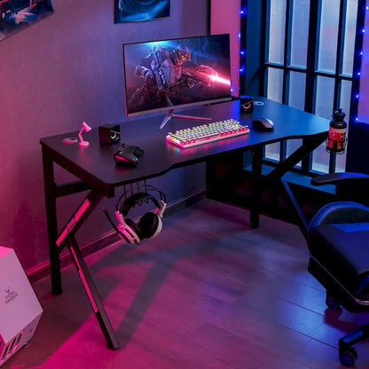 Bureau de jeu Gymax 48 en forme de K avec porte-gobelet et