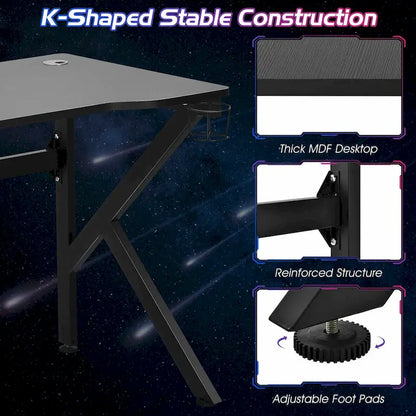 Bureau de jeu Gymax 48 en forme de K avec porte-gobelet et