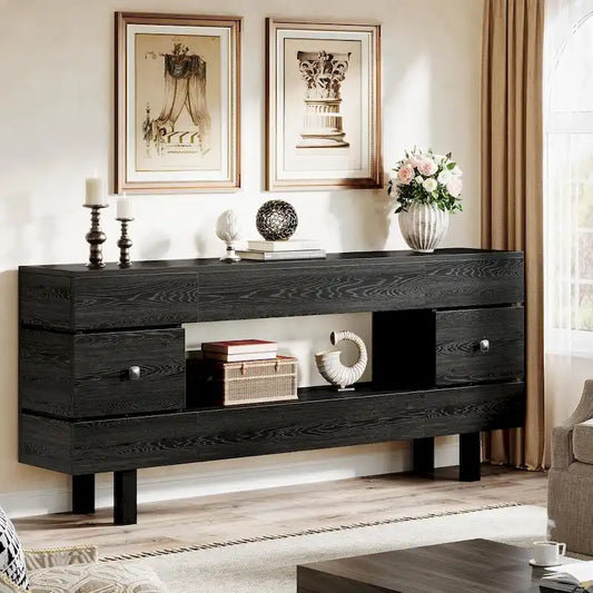 71 Inches Console Table with Storage Drawers, Farmhouse 2-Tier Entryway Table for Entrance with Display Shelf