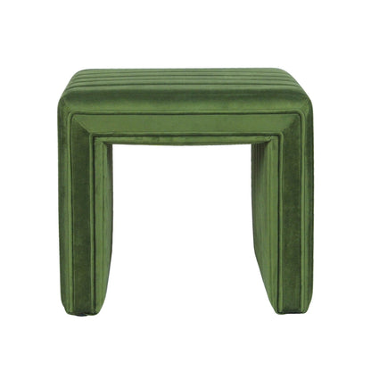 Pouf repose-pieds Ada en velours vert capitonné, 48 cm