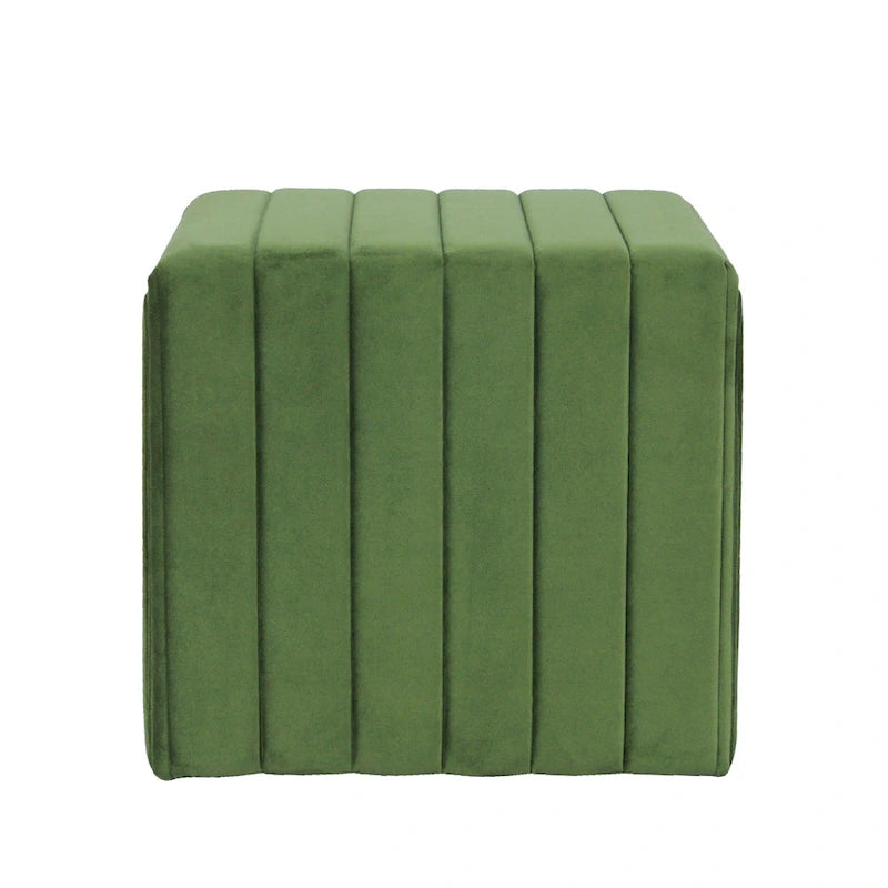 Pouf repose-pieds Ada en velours vert capitonné, 48 cm