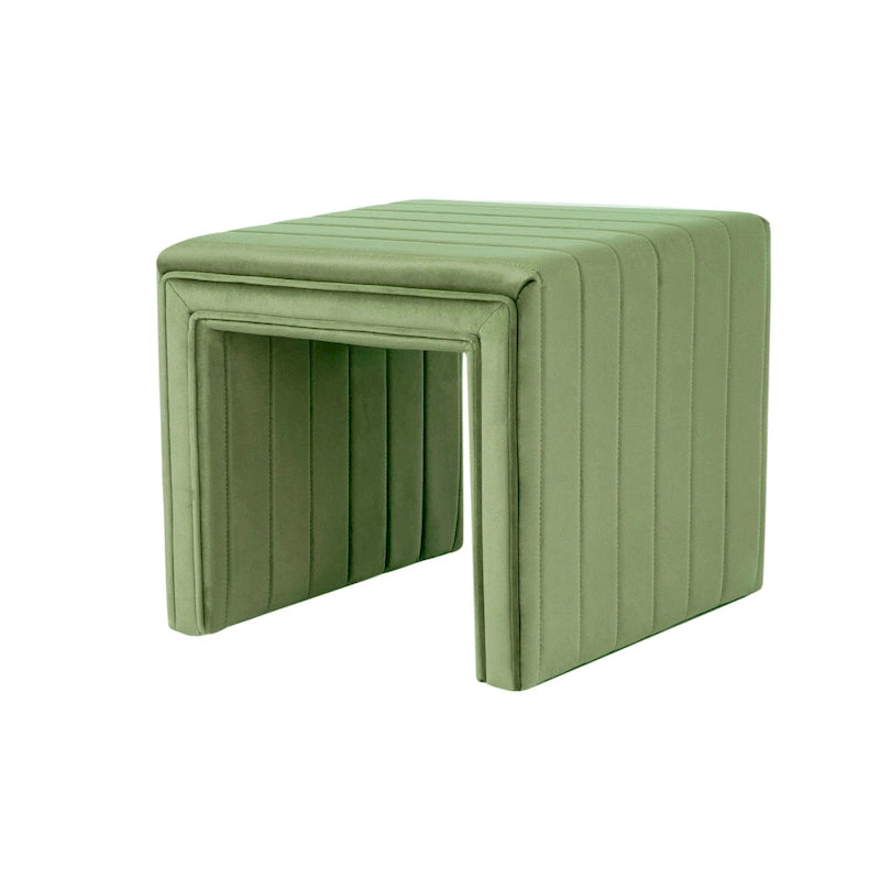 Pouf repose-pieds Ada en velours vert capitonné, 48 cm
