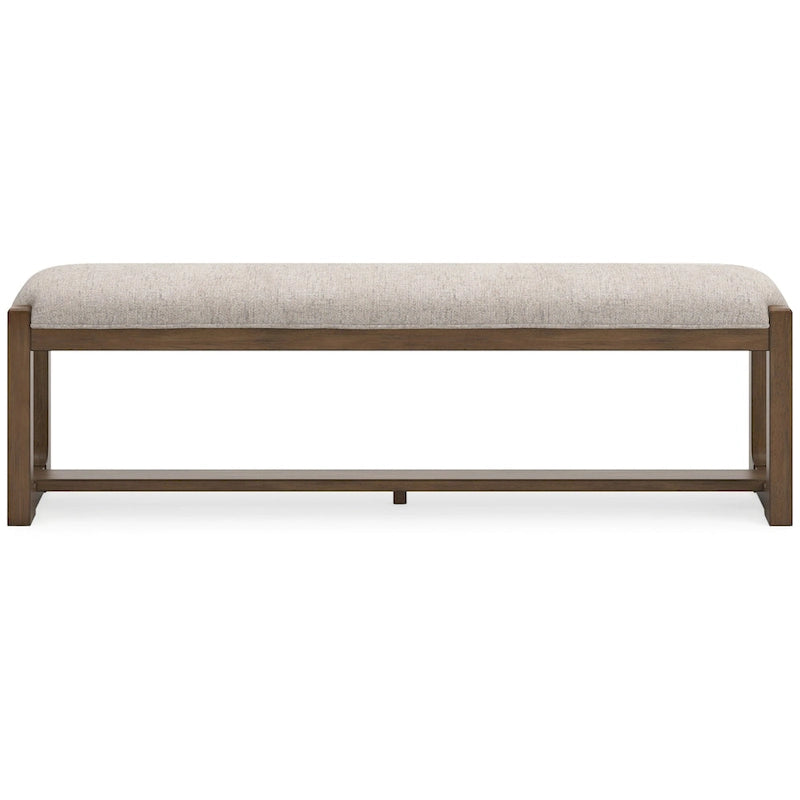 Banc de salle à manger Cabal, grand format, rembourré en polyester beige, bois brun, 162,5 cm (64 pouces).