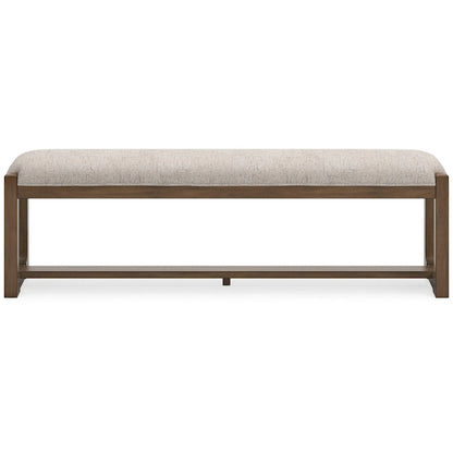 Banc de salle à manger Cabal, grand format, rembourré en polyester beige, bois brun, 162,5 cm (64 pouces).