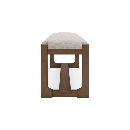 Banc de salle à manger Cabal, grand format, rembourré en polyester beige, bois brun, 162,5 cm (64 pouces).