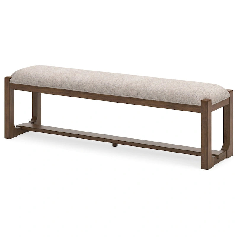 Banc de salle à manger Cabal, grand format, rembourré en polyester beige, bois brun, 162,5 cm (64 pouces).