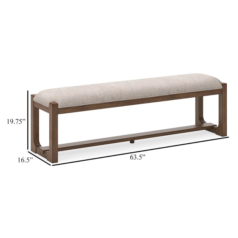 Banc de salle à manger Cabal, grand format, rembourré en polyester beige, bois brun, 162,5 cm (64 pouces).