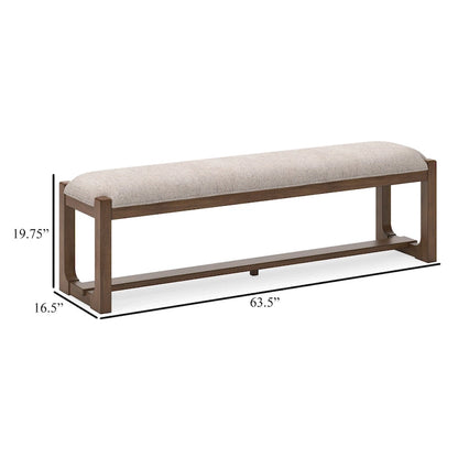 Banc de salle à manger Cabal, grand format, rembourré en polyester beige, bois brun, 162,5 cm (64 pouces).