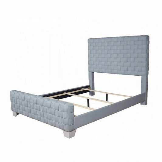 Lit Reah King Size, chenille bleu sarcelle clair, tête de lit à panneaux gris