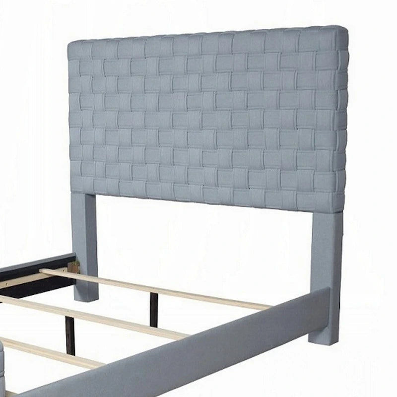 Lit Reah King Size, chenille bleu sarcelle clair, tête de lit à panneaux gris